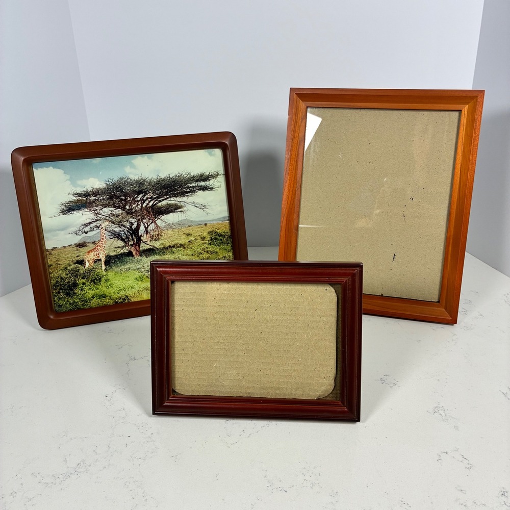 Picture Frame Set Brown Wood Teak? Gallery Wall Tabletop Office MCM
